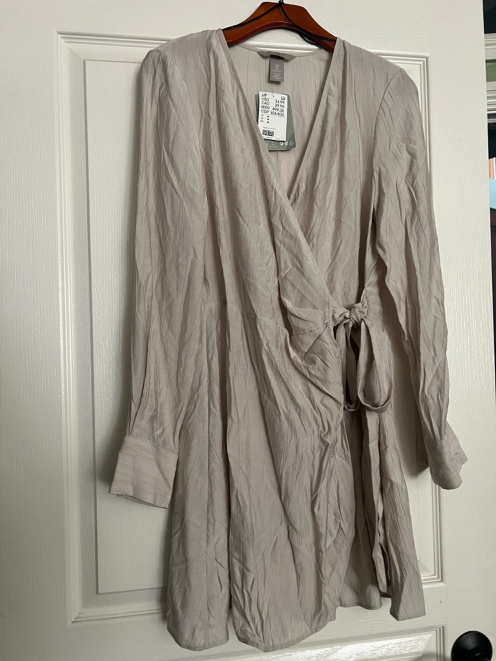 H&M Light Taupe-Beige Wrap Dress with Side Tie
